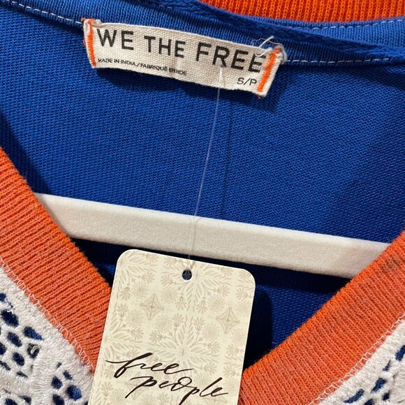 NWT $148 Free People We The Free Stanley Tee Sweatshirt Crochet Embroidered Sm - Picture 8 of 8